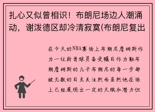 扎心又似曾相识！布朗尼场边人潮涌动，谢泼德区却冷清寂寞(布朗尼复出)