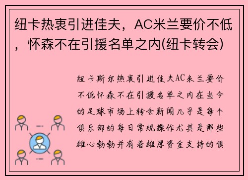 纽卡热衷引进佳夫，AC米兰要价不低，怀森不在引援名单之内(纽卡转会)