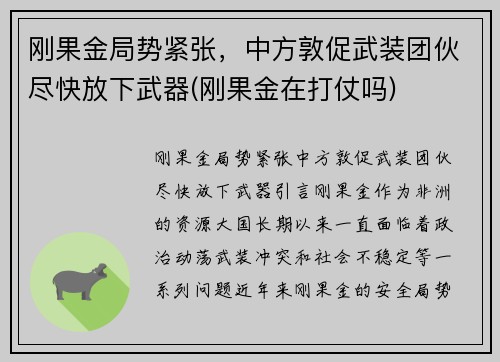 刚果金局势紧张，中方敦促武装团伙尽快放下武器(刚果金在打仗吗)