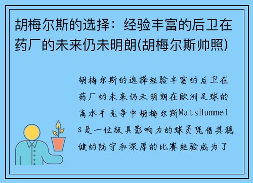 胡梅尔斯的选择：经验丰富的后卫在药厂的未来仍未明朗(胡梅尔斯帅照)